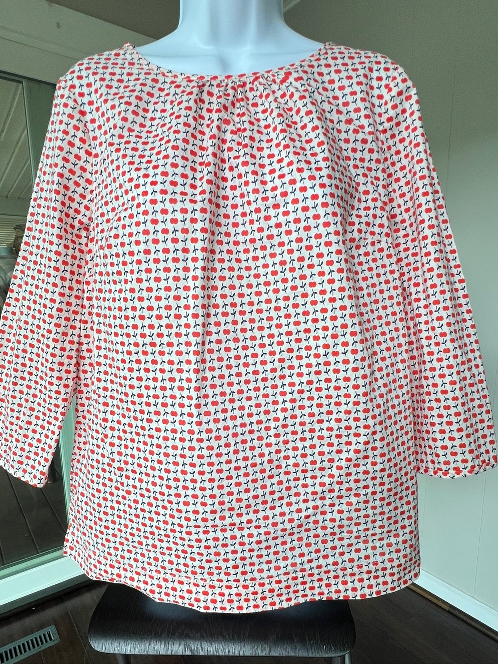 Boden Sz 8 Apple Blouse Top Cotton 3/4 Sleeve Lightweight Orange White